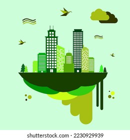 Nature landscape vector and digital craft style, green eco city concept.