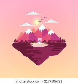 Nature landscape vector icon. mountain with waterfall and lake icon cartoon vector.