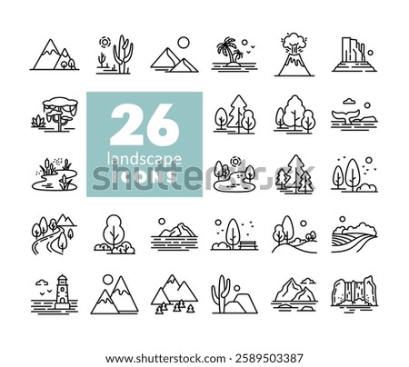 Nature Landscape vector icons. Nature sign. Graph symbol for travel and tourism web site and apps design, logo, app, UI