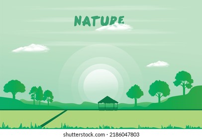 Ilustración vectorial del paisaje natural. Fondo natural. Fondo de pantalla de fondo de la naturaleza Entorno verde