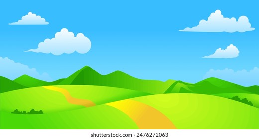 Nature landscape vector illustration with cartoon style. Beautiful spring landscape cartoon