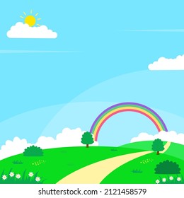 Nature landscape vector illustration with a cute design suitable for kids background