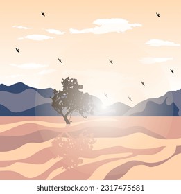 nature landscape vector illustration design template with hot sun