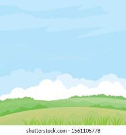 Nature landscape vector illustration. Field vector illustration with green grass and some plant