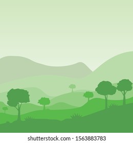 Nature landscape vector illustration. Foggy green hills vector illustration suitable for background 