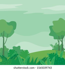 Nature landscape vector illustration with green color. Trendy nature background 