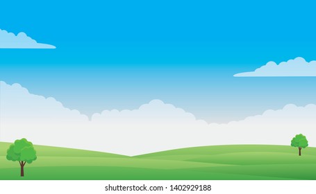 Nature landscape vector illustration. Meadow and sky vector background. Field vector illustration 

