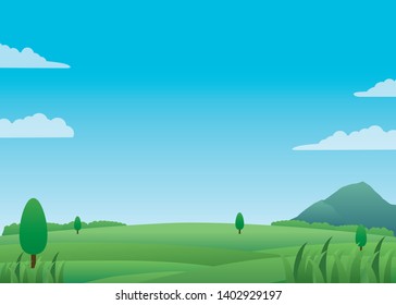 Nature landscape vector illustration. Meadow and sky vector background. Field vector illustration 
