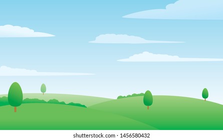 Nature landscape vector illustration. Meadow and bright sky vector illustration with simple design suitable for background or wallpaper