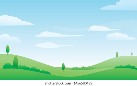 Nature landscape vector illustration. Meadow and bright sky vector illustration with simple design suitable for background or wallpaper