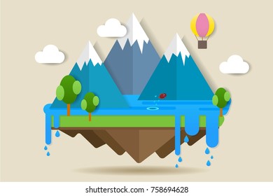 Nature Landscape Vector Illustration Paper Art