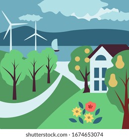 Nature landscape vector illustration, sustainable environment