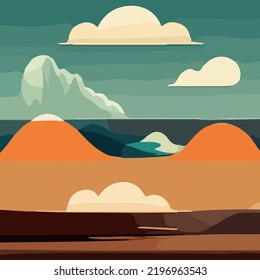 Nature and landscape. Vector illustration of trees, forest, mountains, flowers, plants, houses, fields, farms and villages. Picture for background, postcard or cover