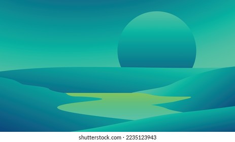 Nature and landscape. Vector illustration of trees, forest, furturistics, mountains, flowers, plants, sunsets, houses, fields, farms and villages. Picture for background, card or cover