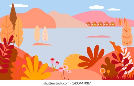 Nature landscape. Vector illustration in trendy flat style and bright colors - background with copy space for text, background for banner, greeting card