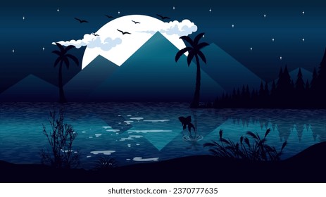 Nature Landscape Vector Illustration, Wallpaper, Background, Digital Art.