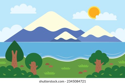 nature and landscape vector illustrations of trees, forests, mountains, flowers, plants,