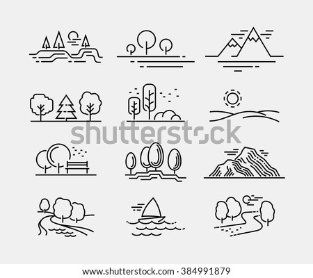 Nature Landscape Vector Line Icons 