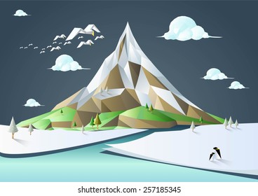 Nature Landscape Vector Low Poly Polygon