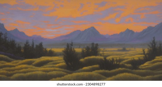 El paisaje natural. Ilustración vectorial pixelada. Diseño de píxeles. 