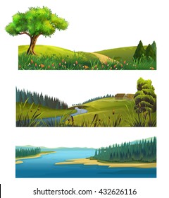 Nature landscape, vector set