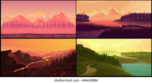 Nature Landscape, Vector Set