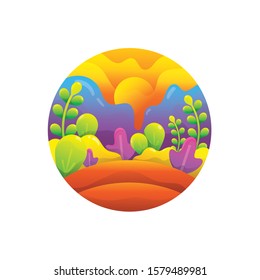 Nature Landscape the view dis late afternoon Vector illustration in circle 