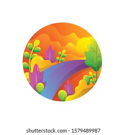 Nature Landscape the view dis late afternoon Vector illustration in circle 