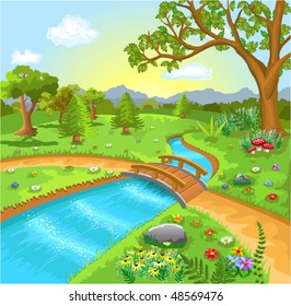 nature landscape with water spring