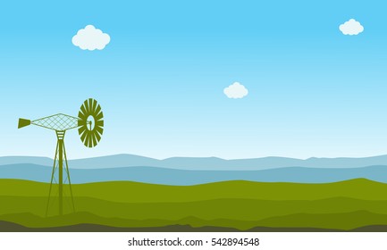 Nature landscape with windmill illustration