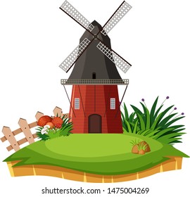 Nature landscape of windmill on farmland illustration