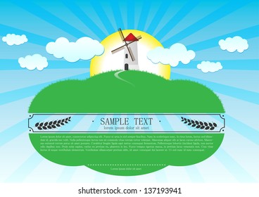 nature landscape with windmill. Vector