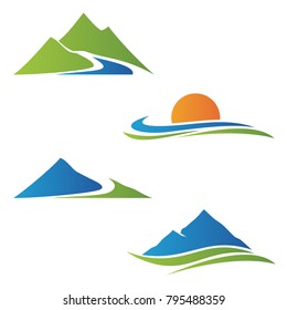 Nature Landscapes Vector Icons - Mountains Ocean