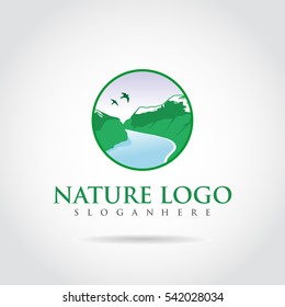 Nature Lanscape template logo design. circle shape. Vector illustrator eps.10