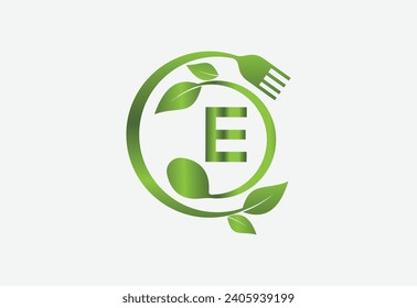 Nature and latter E with frok and spoon and healthy food