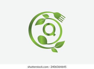Nature and latter Q with frok and spoon and healthy food
