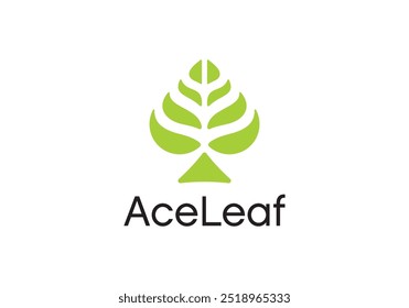 logotipo do ace da folha da natureza. abstrato verde floral spade poker vetor design template