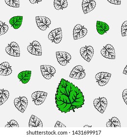 nature leaf anomaly Seamless pattern  with green color and cartoon line style