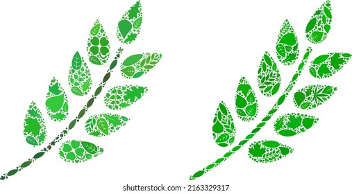 Nature leaf branch icon mosaic of herbal leaves in green and natural color hues. Ecological environment vector template for leaf branch icon.