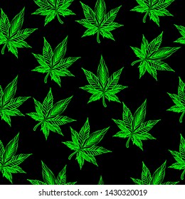 nature leaf cannabis seamless pattern summer with black background marijuana