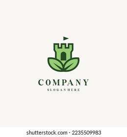 Nature leaf castle farm logo design template vector illustration