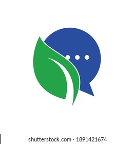 Diseño del logo de la charla de la hoja de la naturaleza. Plantilla de diseño del logotipo de chat de hoja.