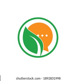 Diseño del logo de la charla de la hoja de la naturaleza. Plantilla de diseño del logotipo de chat de hoja.