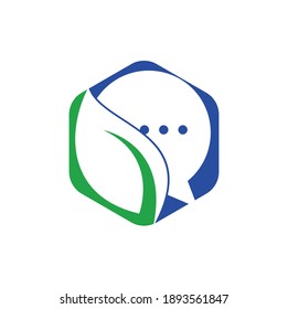 Nature leaf chat logo design. Leaf chat logo design template.