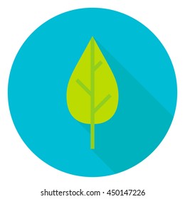 Nature Leaf Circle Icon. Flat Design Vector Illustration with Long Shadow. Plant Symbol.