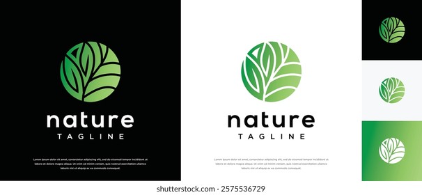 Nature leaf circle logo design. Nature leaf logo template. Nature logo symbol icon