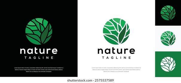 Nature leaf circle logo design. Nature leaf logo template. Nature logo symbol icon