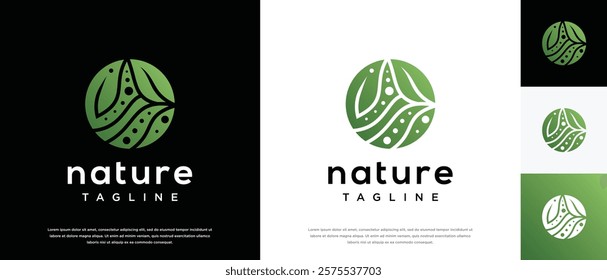 Nature leaf circle logo design. Nature leaf logo template. Nature logo symbol icon