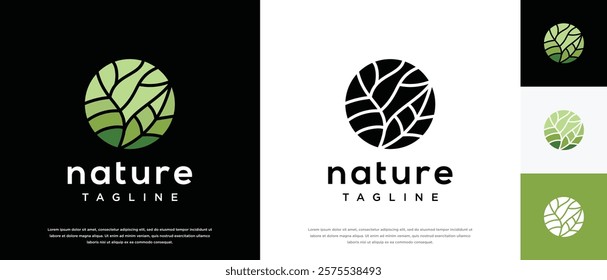Nature leaf circle logo design. Nature leaf logo template. Nature logo symbol icon