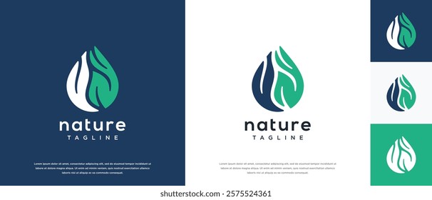  Nature leaf drop logo design. Nature leaf water logo template.